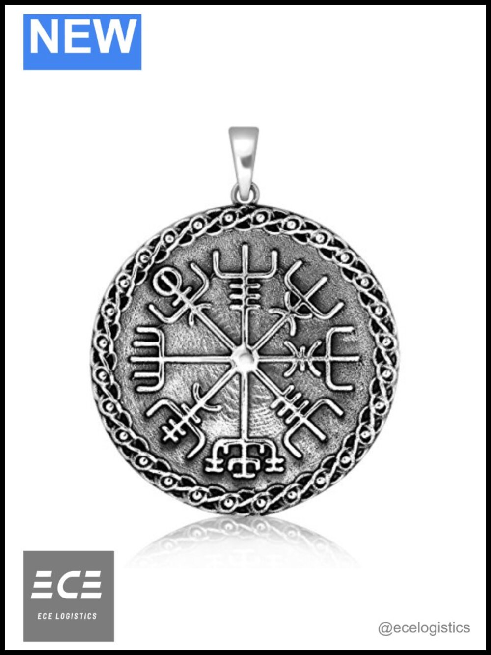 Sterling Silver Celtic Vegvisir Viking Compass Protection Pendant Necklace
